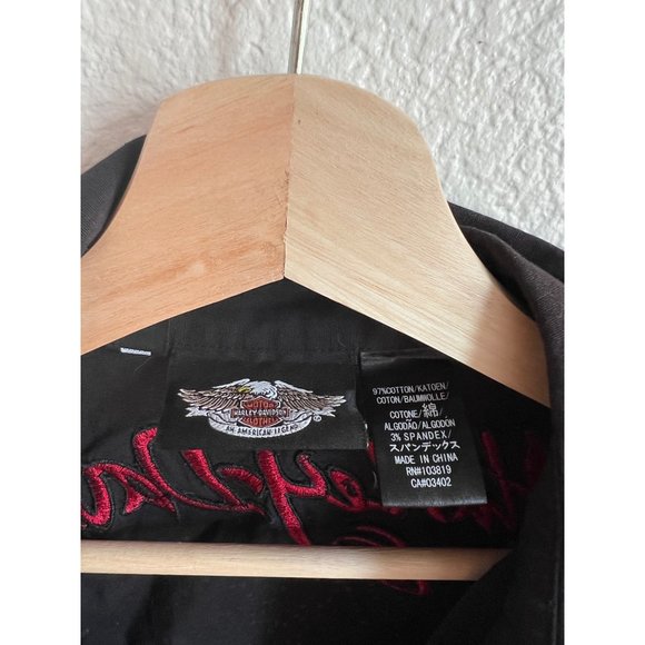 Harley Davidson Black Sleeveless Vest Red Logo Vintage Bling Full Zip Women's Me - Picture 5 of 5